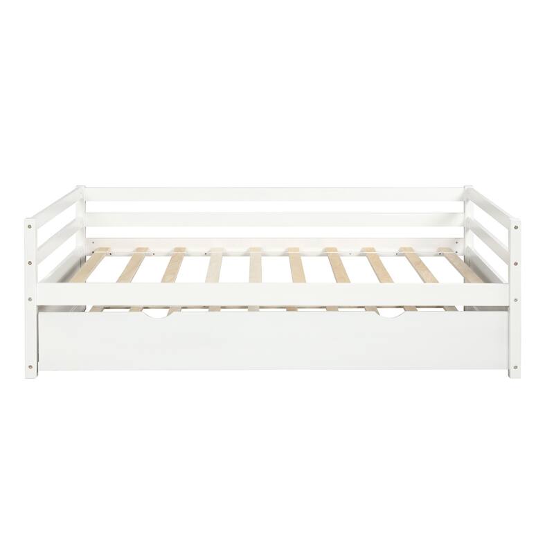Twin Size White Daybed with Trundle Frame Set, No Box Spring Required