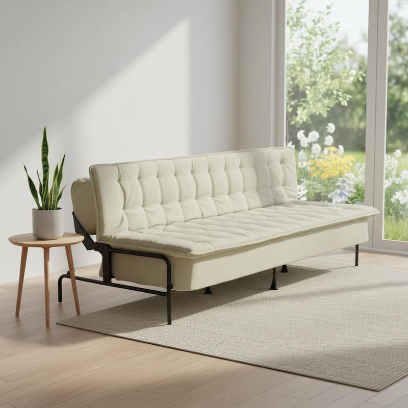 Homy Casa Modern Convertible Sofa Bed, Beige Futon Couch with Metal Frame - Beige