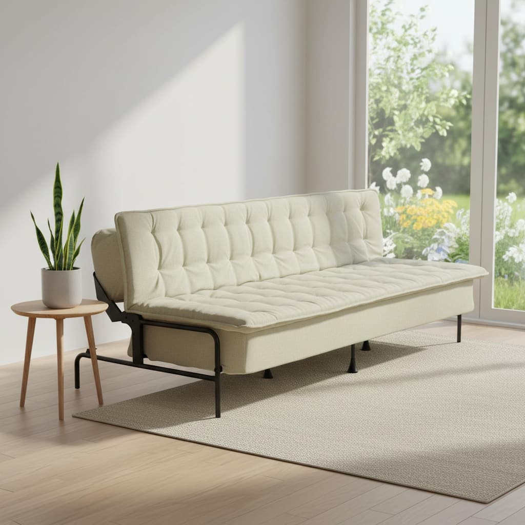 Homy Casa Modern Convertible Sofa Bed, Beige Futon Couch with Metal Frame