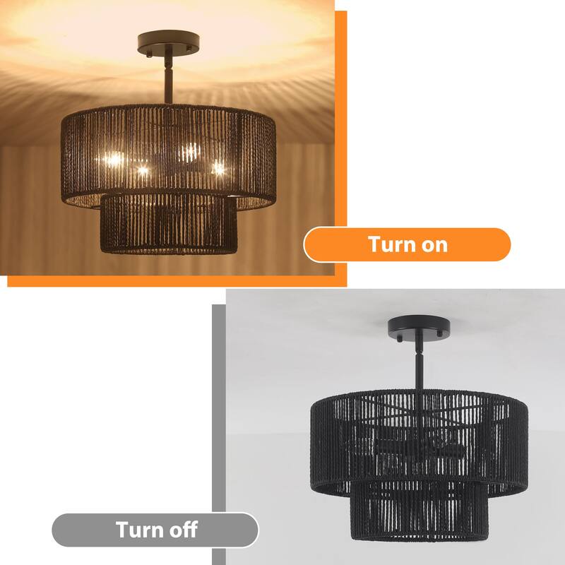 Starsky 4-Light 2-Tier Rattan Semi Flush Mount Ceiling Light