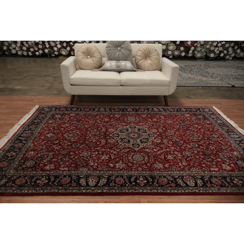 Hand Knotted Oriental 100% Wool Carpet Traditional Floral Red Tabriz Area Rug - 8' 8'' X 5' 9''