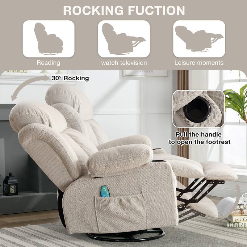 Swinging Recliner Massage Heated Sofa with USB, Cup Holders, Side Pockets, Eight Acupoint Massage