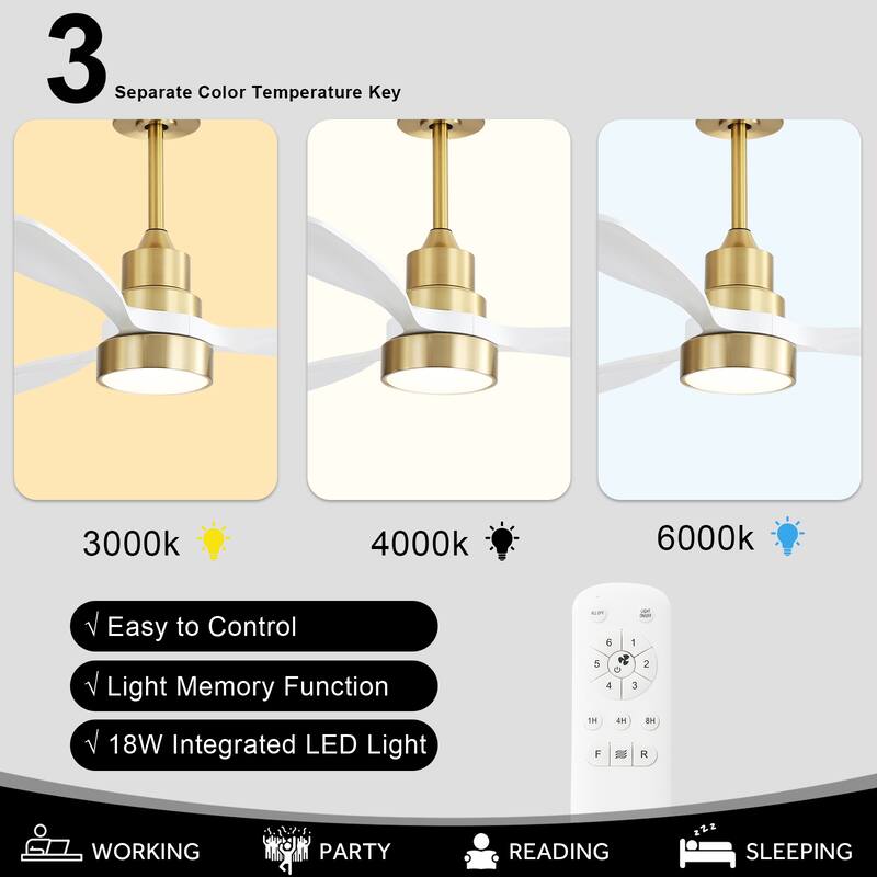 48 Inch Smart Wood Ceiling Fan with Light and Remote/App Control, Integrated LED Included