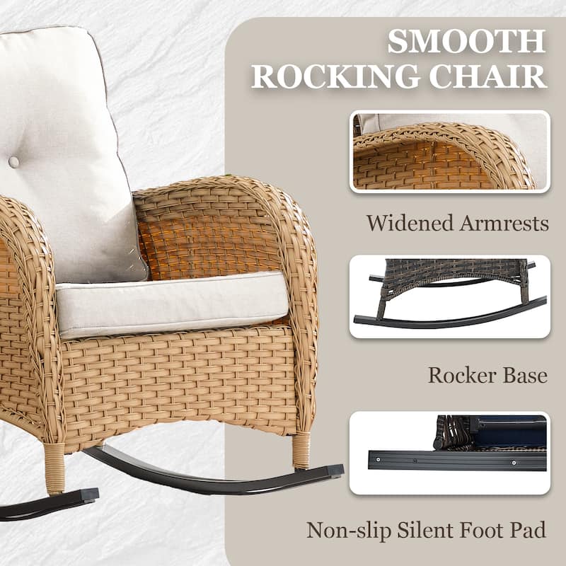 Pocassy 3-Piece Outdoor Rocking Chairs with Side Table Patio Rocker Chairs Bistro Set