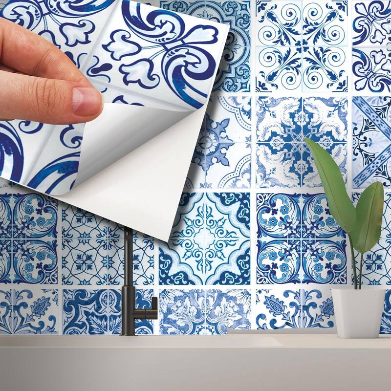 Blue Turkish Mediterranean Backsplash Tile Stickers