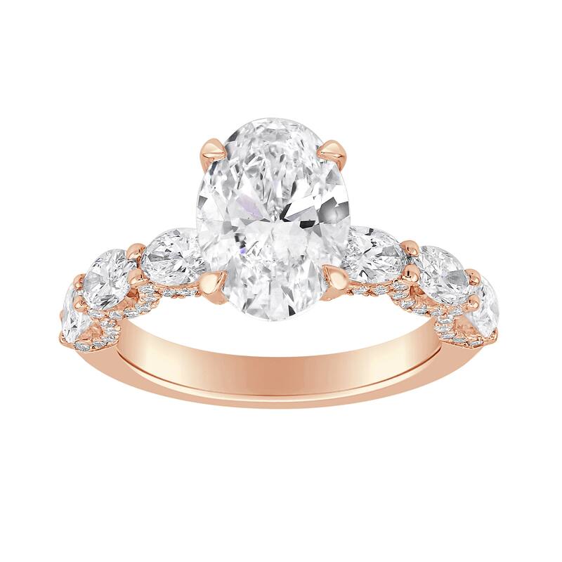 Auriya 14k Gold 6 3/5ctw Lab grown Oval Scalloped Hidden Halo Diamond Engagement Ring (F-G VS) - Rose - 7.5