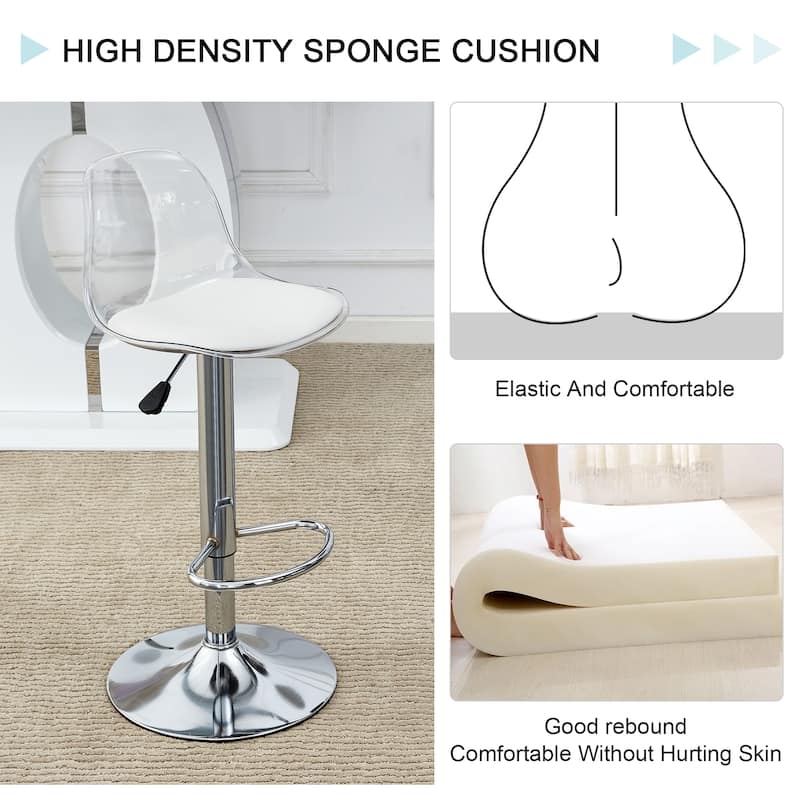 Bar Chairs Swivel Adjustable Bar Stools Kitchen High Dining Chair with Backrest PU Seat Set of 2 for Restaurant