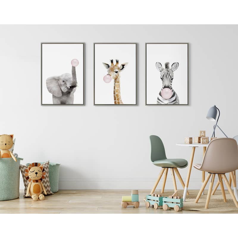 Kate and Laurel Sylvie Gum Elephant Framed Canvas by Amy Peterson
