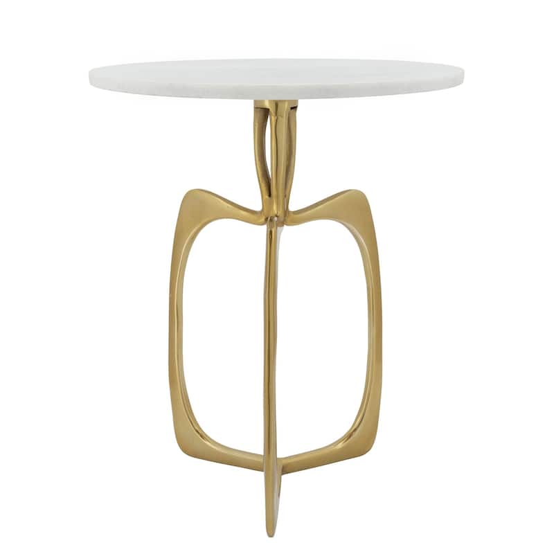 22" Gold and White Marble Chic Top Accent Table
