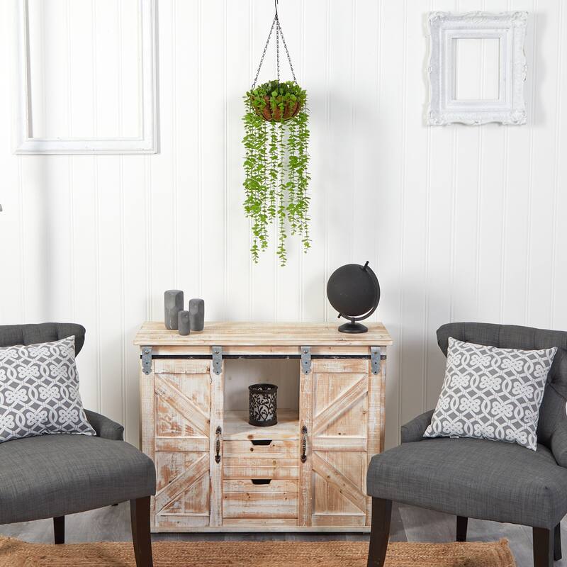 Eucalyptus Artificial Plant Hanging Basket - 3ft Faux Greenery Indoor Outdoor Decor - Green