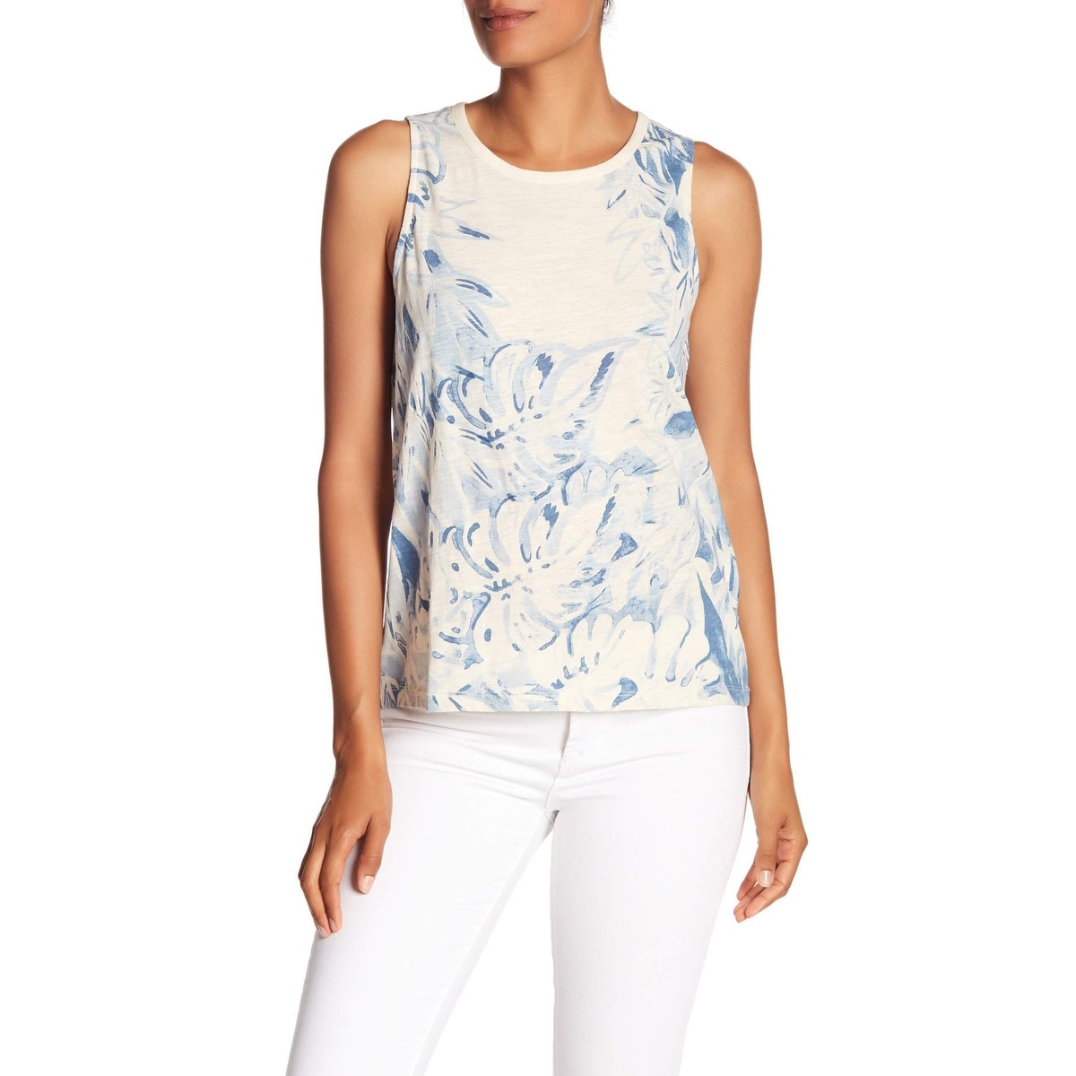 LUCKY BRAND Womens White Floral Print Cutout Tank Top XS