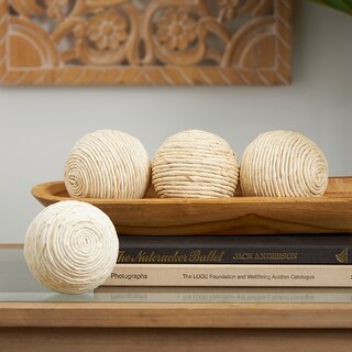 Beige Jute Handmade Decorative Ball Orbs & Vase Filler (Set of 4)