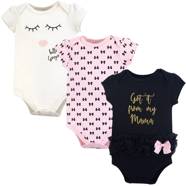 slide 1 of 1, Little Treasure Baby Girl Cotton Bodysuits 3pk, Mama 6-9 Months - Mama