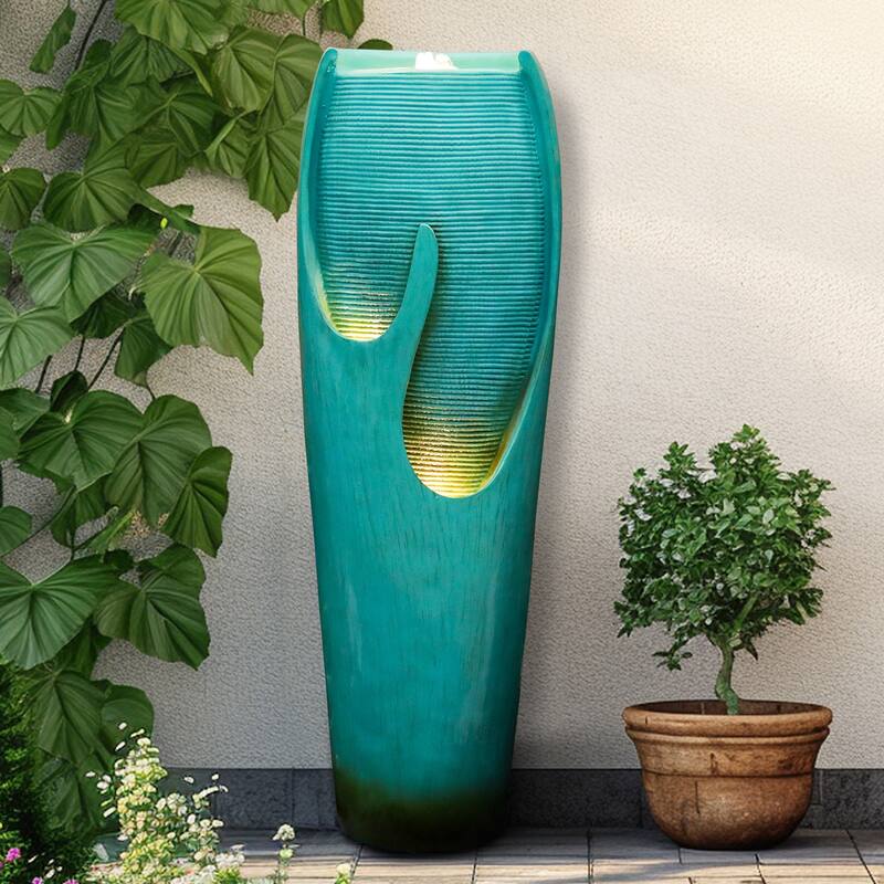 38.7-Inch H Outdoor Vase Water Fountain w/LED Light for Yard Art Decor