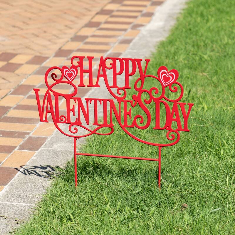 Glitzhome 23.25"H Metal Happy Valentine's Day Yard Stake