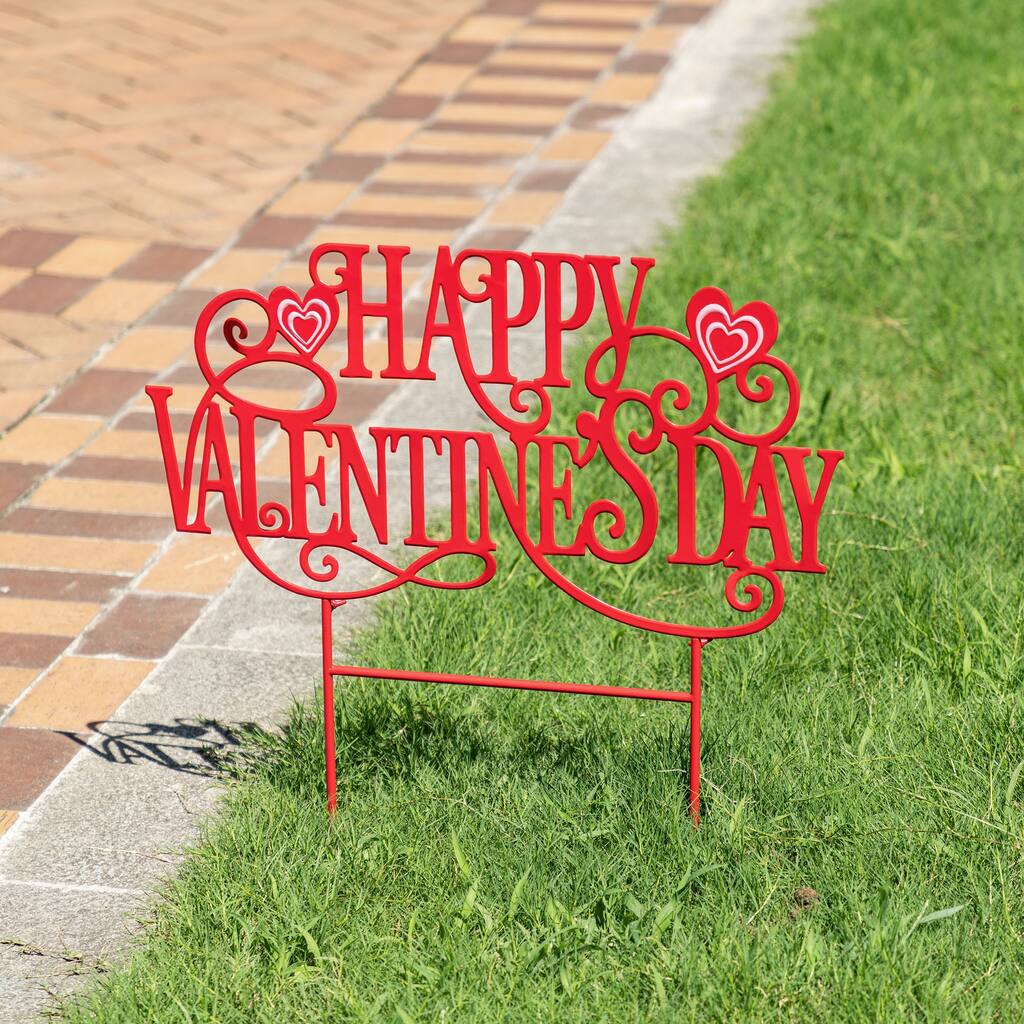 Glitzhome 23.25"H Metal Happy Valentine's Day Yard Stake