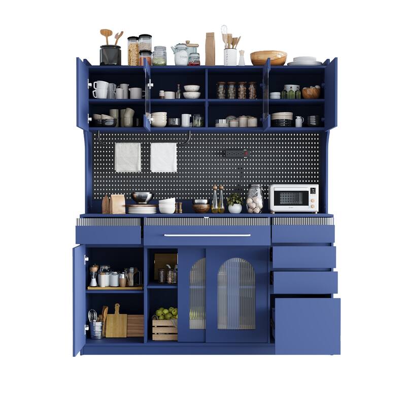Freestanding Buffet with Hutch, Large Coffee Bar Storage Cabinet with Drawers, Cabinets with Adjustable Shelves
