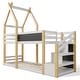 preview thumbnail 34 of 34, Twin House Bunk Bed with Stairs & Blackboards - Playful Design for Kids