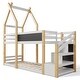 preview thumbnail 12 of 31, Twin over Twin House Bunk Bed Low Loft Bed Wood Slat Support with White Storage Staircase and Blackboard & Safety Guardrail