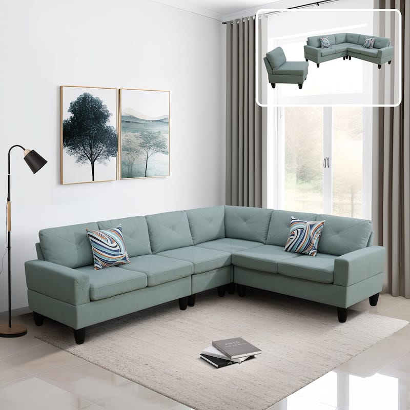 Contemporary 4-Piece L-Shaped Sectional Sofa Set - Pale Green