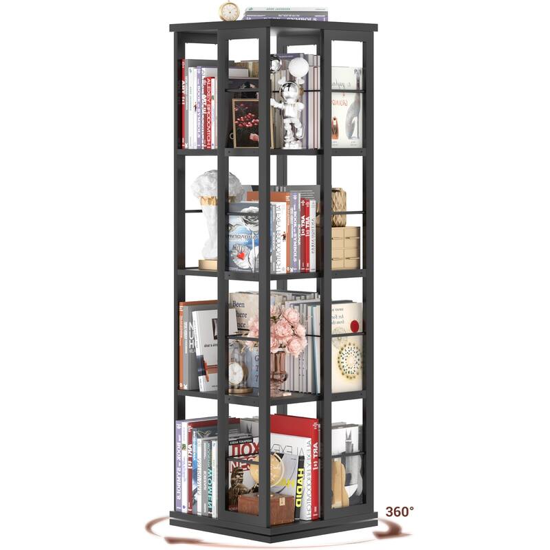 Corner Rotating Bookshelf, 360 Display Wood Spinning Bookshelf, Floor Standing Bookcase Organizer Storage Rack