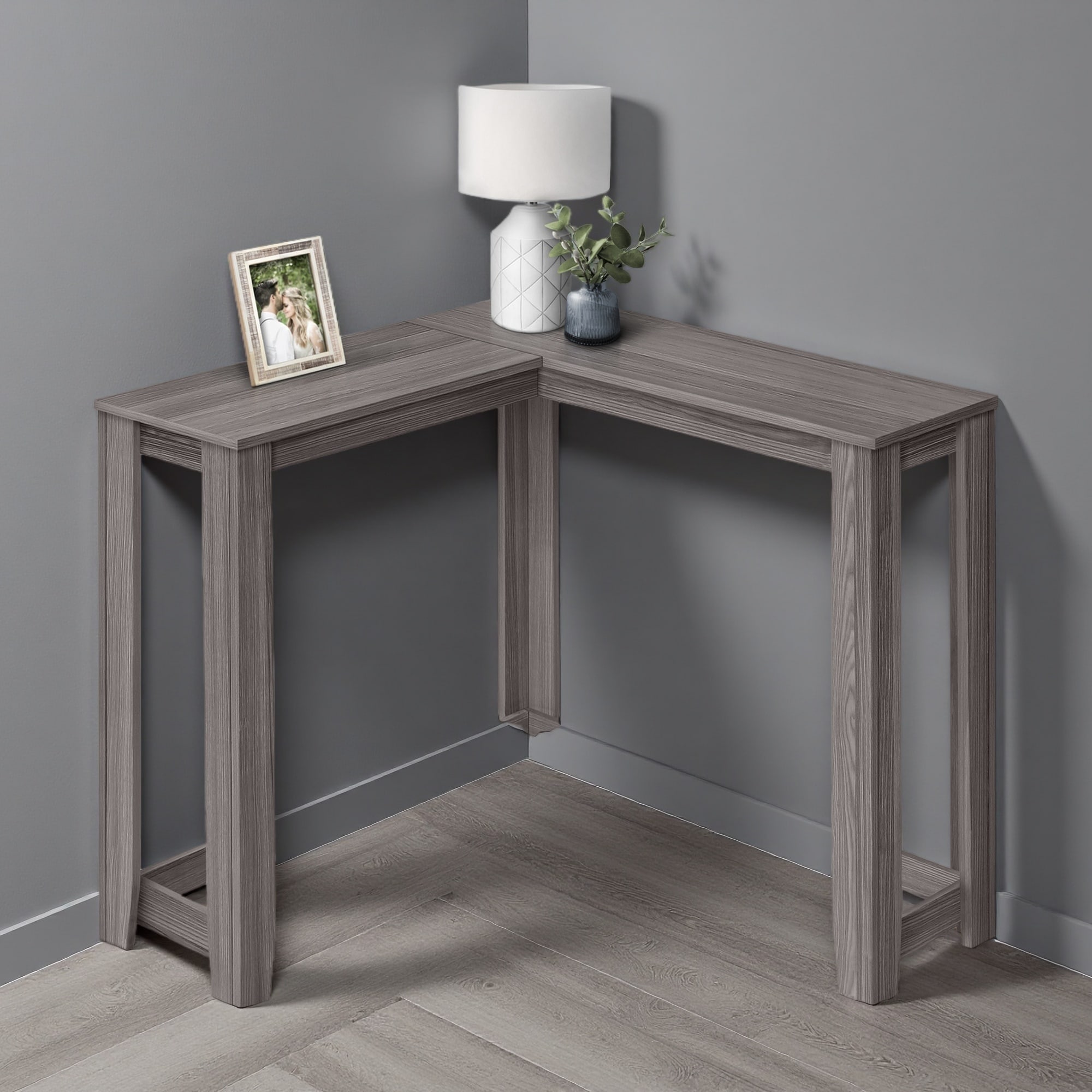 35.5" Laminate Corner Console Table with 2 Tiers, Cherry Finish