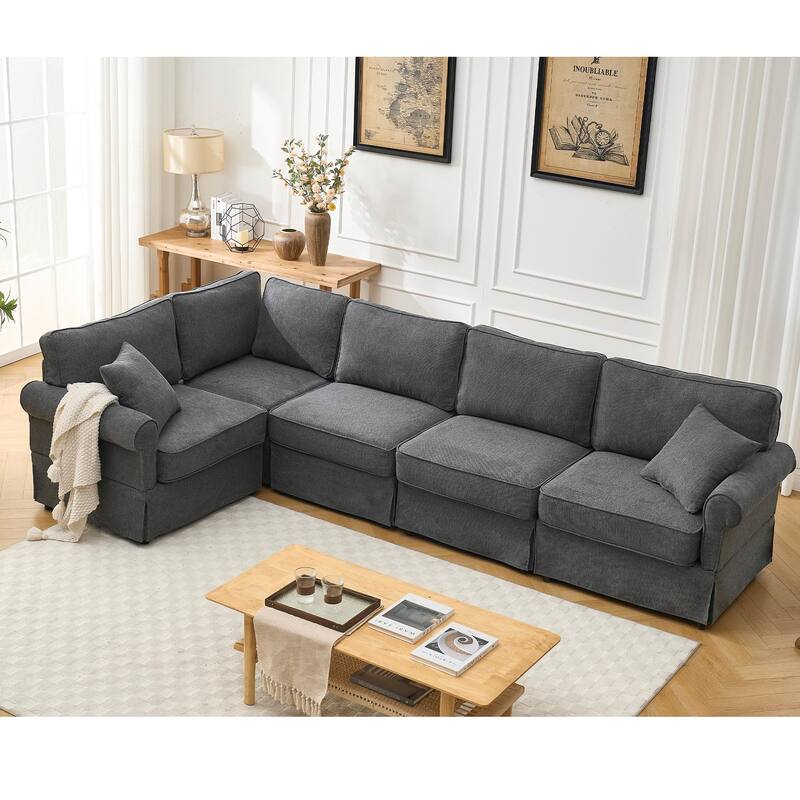 Modular Sectional Sofa, Convertible L-Shaped Upholstered Couch with Rolled Arms, Classic Reversible Corner Sofa for Living Room