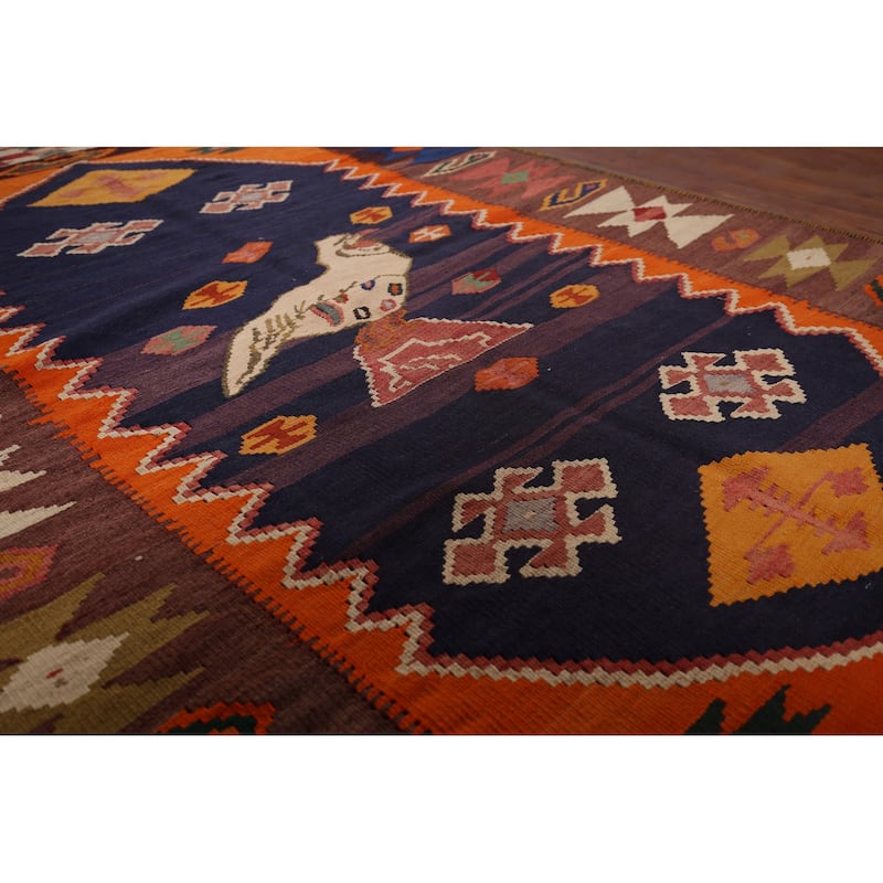 Kilim Qashqai Nomadic Persian Vintage Area Rug Flatweave Wool Carpet - 4'6"x 6'3"
