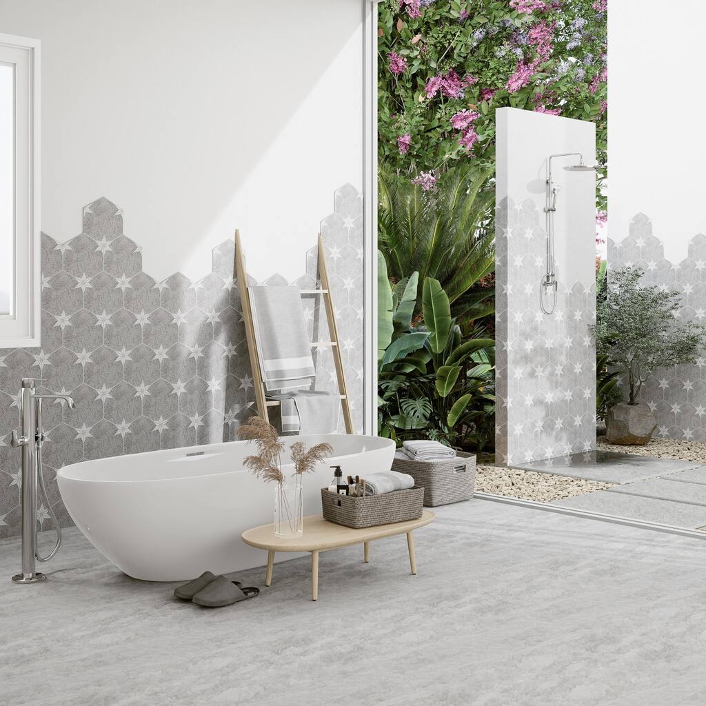 Merola Tile Stella Hex Mist 8-5/8" x 9-7/8" Porcelain Floor and Wall Tile