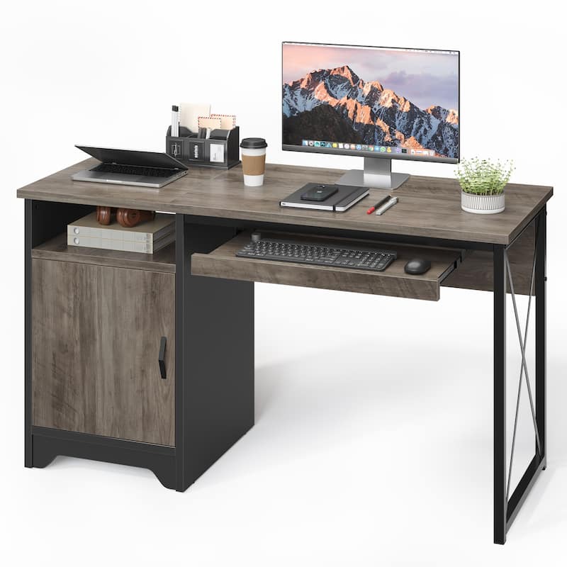 Bestier Office Desk with Keyboard Tray, Computer Desk with Storage, Executive Desk with File Cabinet for Home Office Bedroom