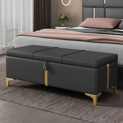 Elegant Upholstered Storage Bench with Metal Legs