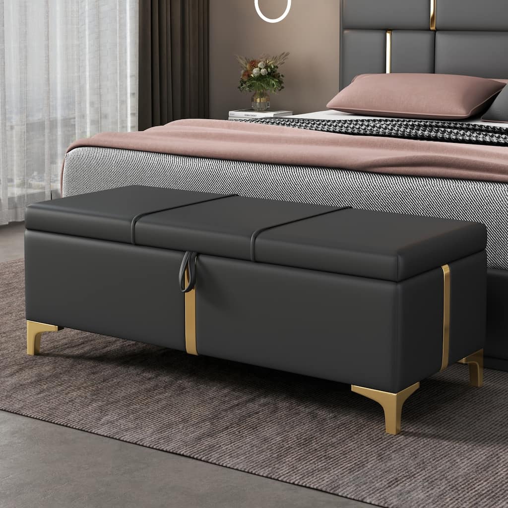 Elegant Upholstered Storage Ottoman,Storage Bench with Metal Legs for Bedroom,Living Room,Fully Assembled Except Legs