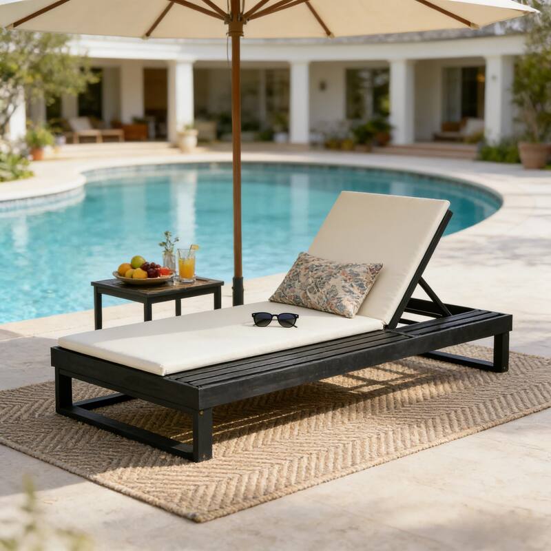 Christopher Knight Home - Modern Outdoor Acacia Wood Chaise Lounge with 4-Position Adjustable Backrest & 2-Fold Cushion