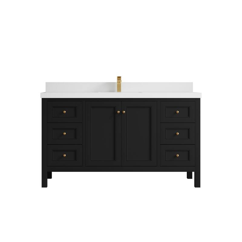 Willow Collections 60 in. W x 22 in. D Nashville Single Sink Bathroom Vanity with Countertop - 2”White Quartz - Black