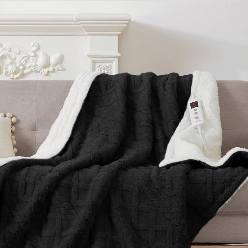 Tufted Sherpa Electric Blanket with 6 Heating Levels for Living Room, Bedroom, Black - 50*60Inch