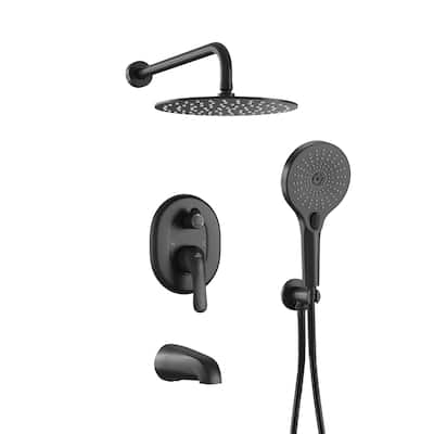 3-Functions Wall Mount Shower System Rainfall Shower Head - Matte Black 10 inch