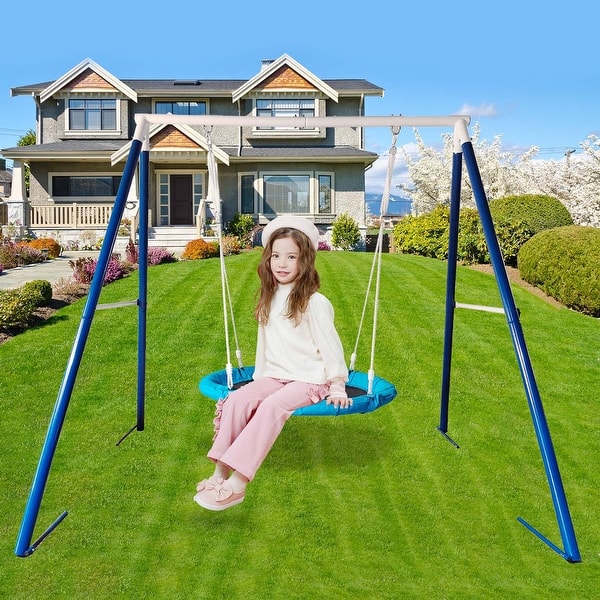 slide 2 of 8, Metal Swing Stand With Saucer Antique Blue - Swing Set - 5-7 Years