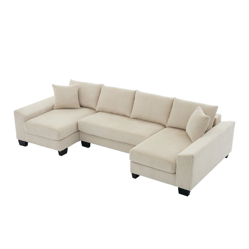 114" U Shape Corduroy Sofa Oversize Sectional Couch Upholstered Sofa Bed