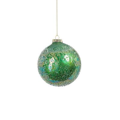 4" Sugared Shiny Green Glass Ornaments, Set of 6