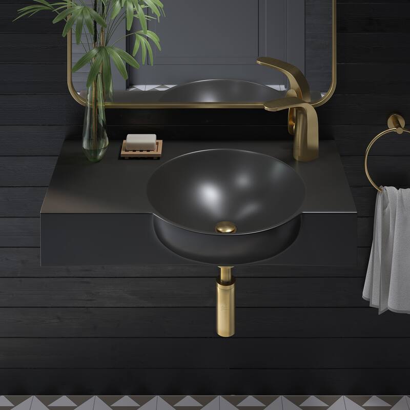 Chateau 30" Right Side Faucet Wall-Mount Bathroom Sink In Matte Black - 29.53" x 13.72" x 4.53"