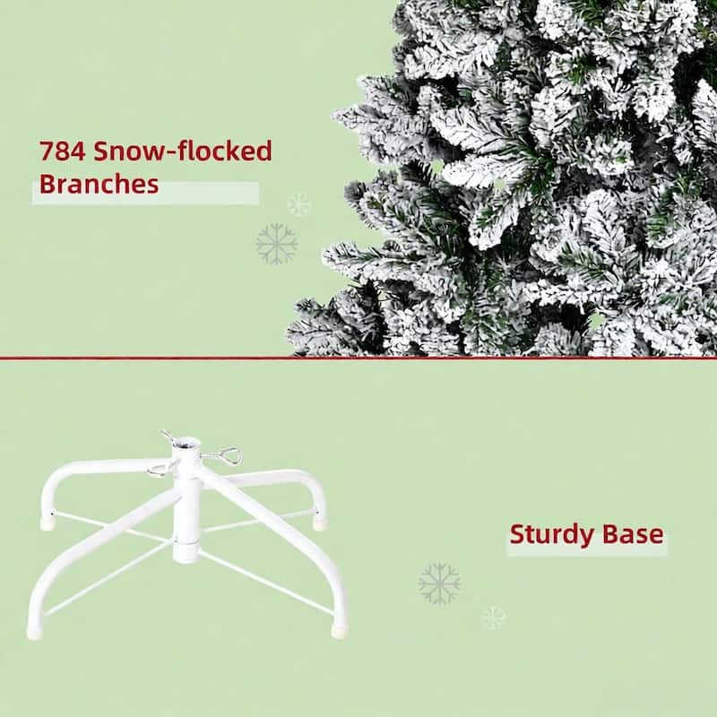 Snow-Flocked Slim Pine Christmas Tree - Realistic Branches - Green