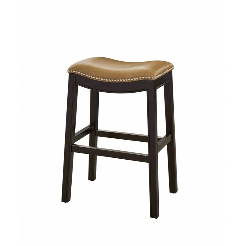 Linen Saddle Seat Bar Stool with Nail Head Trim and Footrest