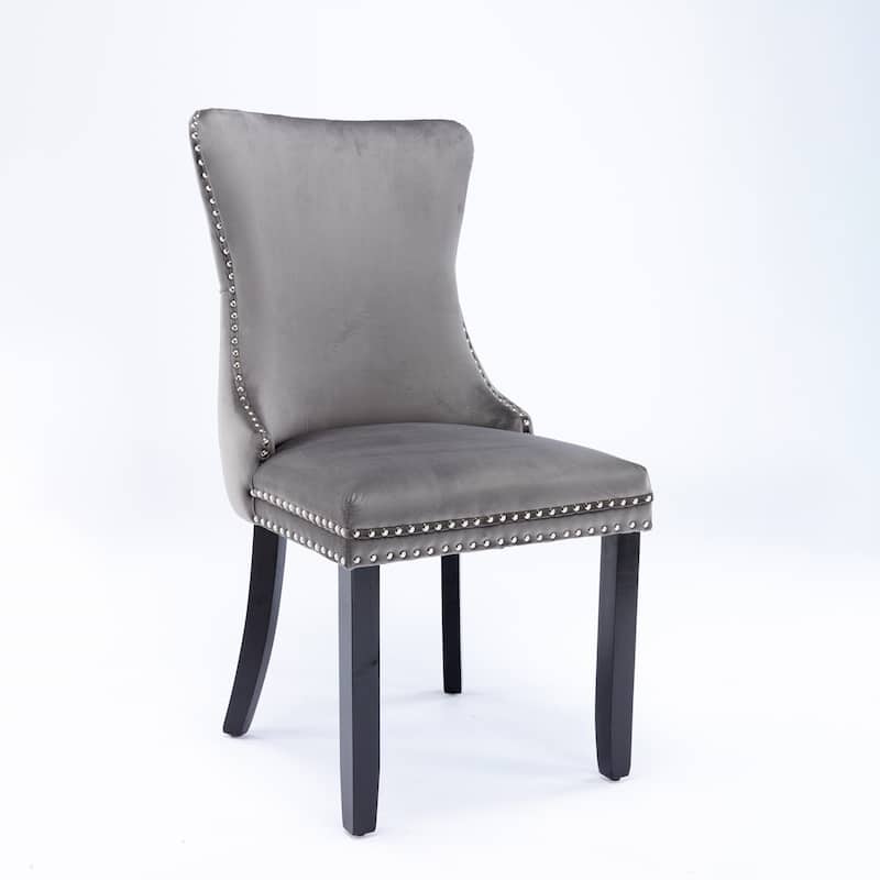 Upholstered WingBack Dining Chair with Backstitching Nailhead Trim and Solid Wood Legs,Set of 2