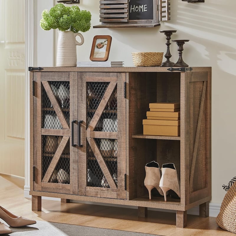 Farmhouse Shoe Storage Cabinet, Wooden Shoe Cabinet, Shoe Organizer - N/A - Light Brown