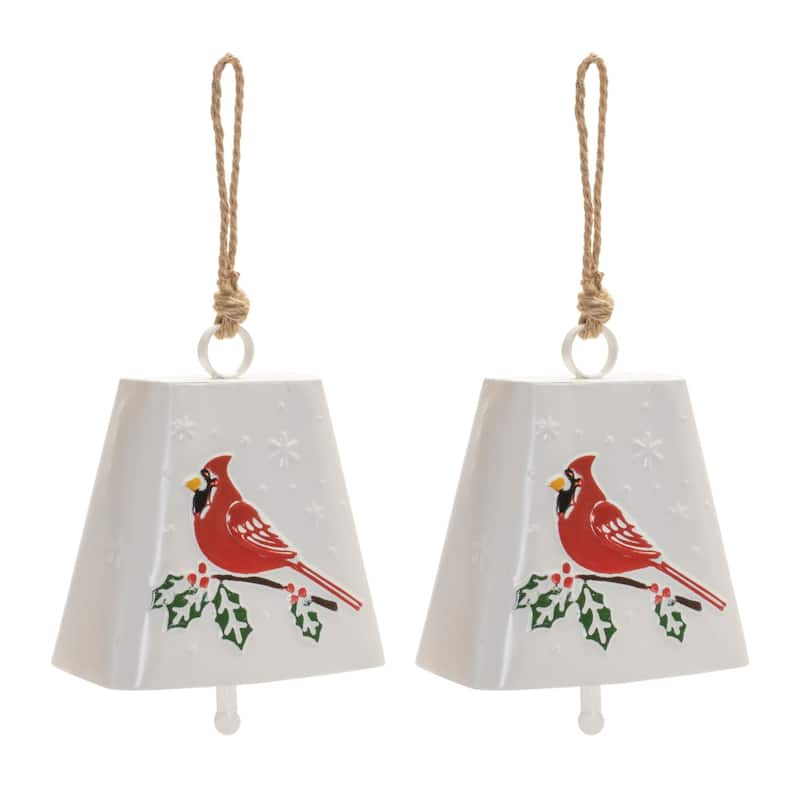 Cardinal Bird Christmas Bell Ornaments - 16" - White - 2ct