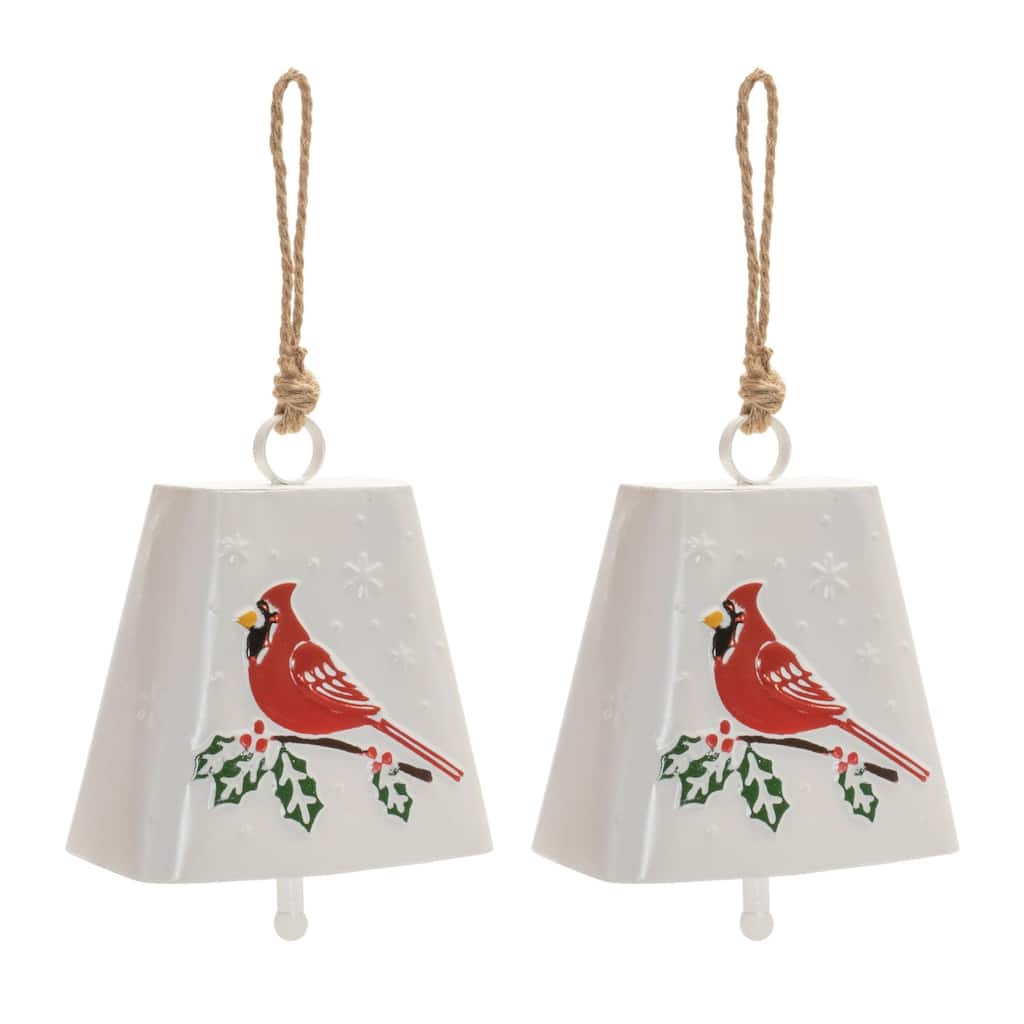 Cardinal Bird Christmas Bell Ornaments - 16" - White - 2ct