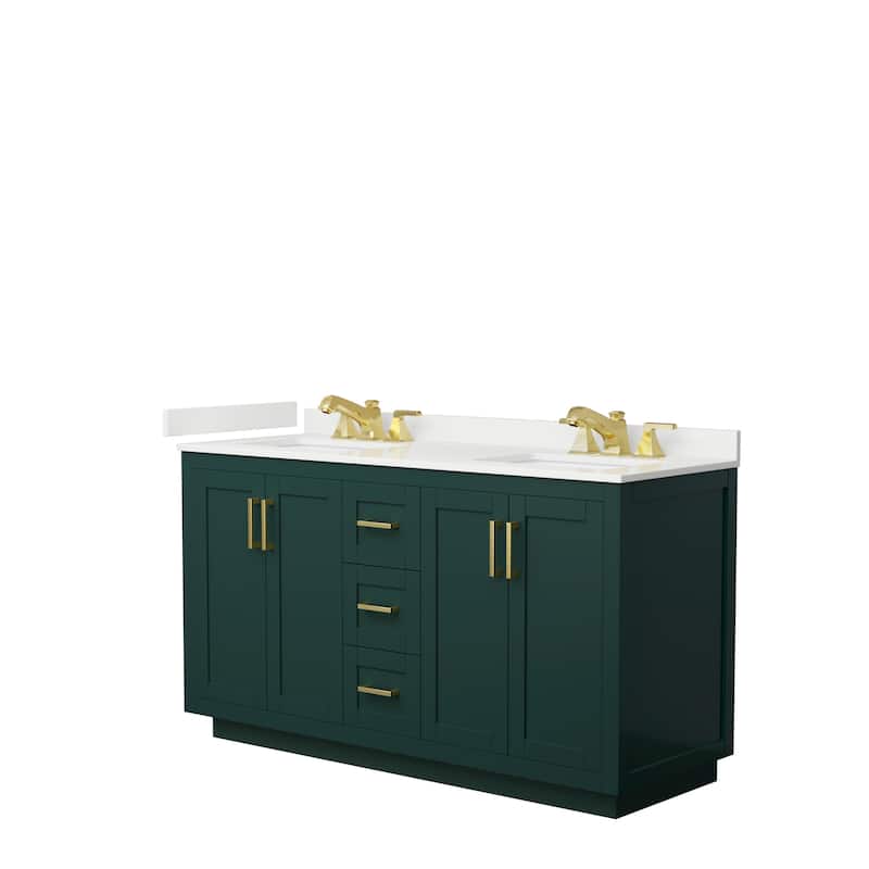 Miranda 60-inch Double Vanity, Quartz Top - Green, Gold Trim, White Quartz Top