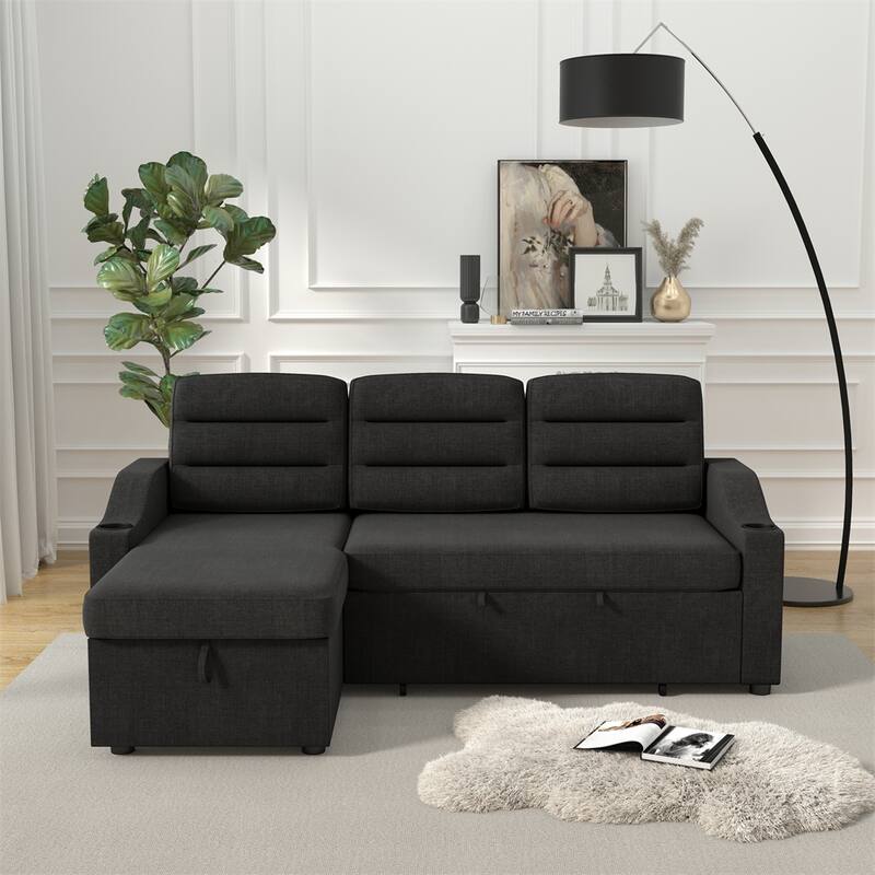 83.5" Polyester Convertible Combo Sofa w/ Storage Recliner and Holder