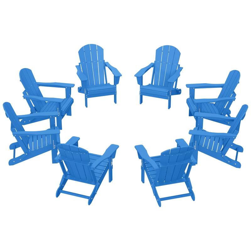 Laguna Hdpe All Weather Outdoor Patio Foldable Adirondack Chairs (Set Of 8) - Pacific Blue