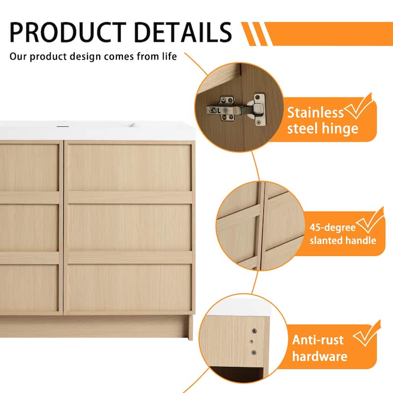 Bathroom Vanity With Resin Sink In 36/42/48 Inch, Freestanding Bathroom Vanity With Soft Close Doors And Shelf